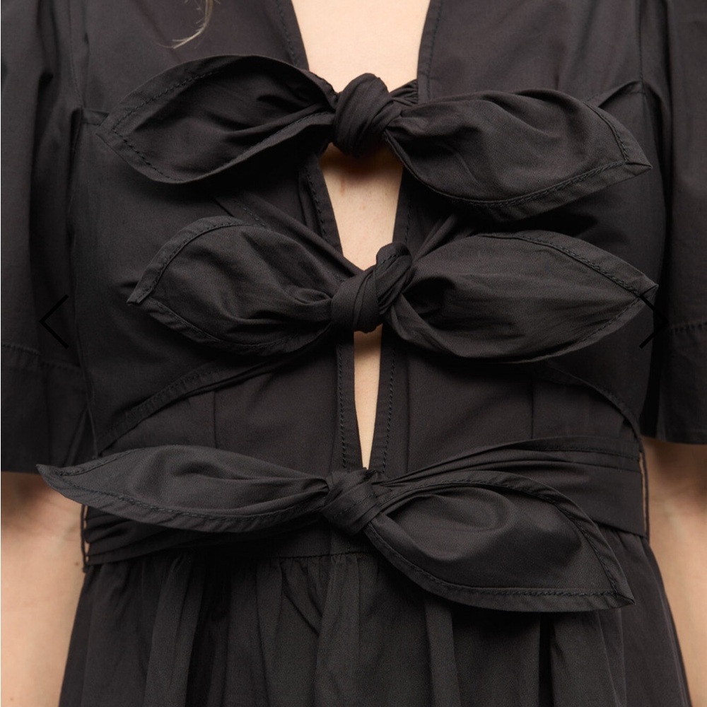 Ganni black Stretch Cotton Tie Strap Midi Dress- size 40 - Picture 4 of 8